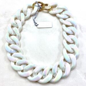 Iridescent White Chunky Chain Necklace with Gold Rings